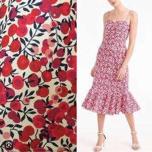 NWT J.Crew Liberty of London Ruffle Hem MIDI dress size 0 Wiltshire berry floral